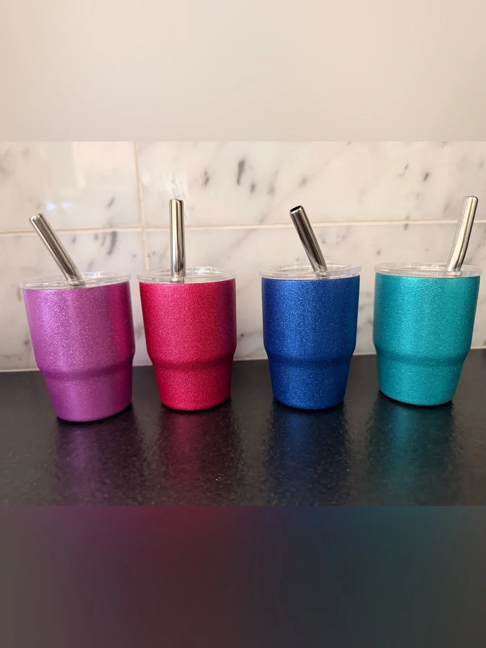 4 sparkly stainless steel mini cups
